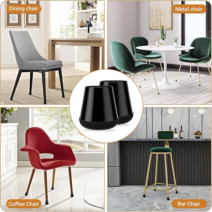 24 PCS Silicone Chair Leg Floor Protectors Medium Fit Rubber Felt Furniture