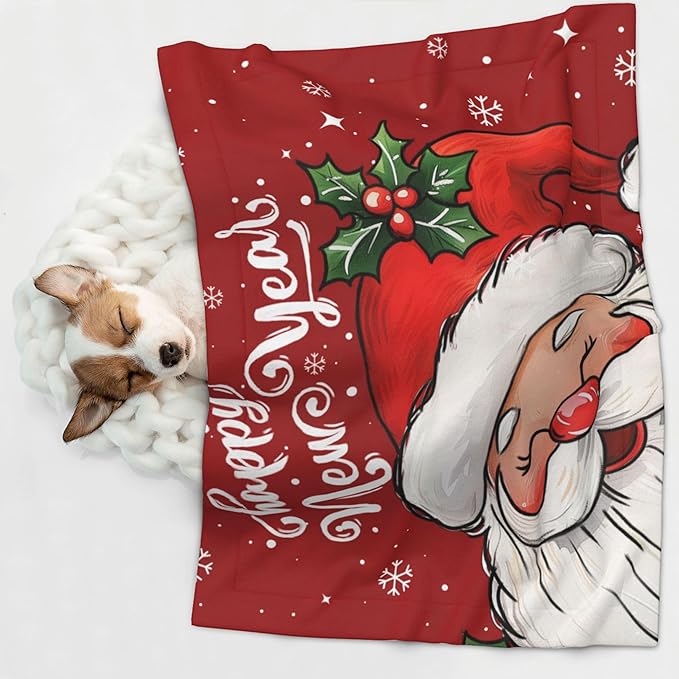 Happy New Year Throw Blanket - Red Xmas Blanket for Dog Cat Pet 23x16 Santa Blankets for Couch Sofa Bed