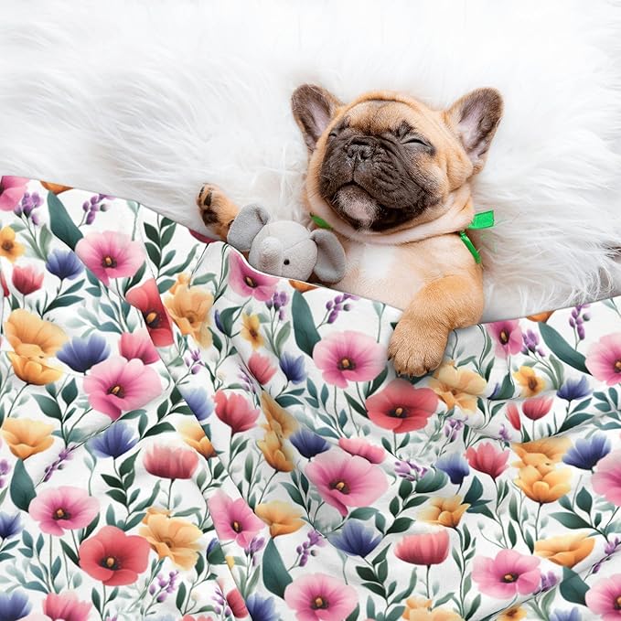 Floral Blanket for Dog Cat - Dog Blankets 40x30 Colorful Flowers Throw Blanket for Couch Sofa Bed