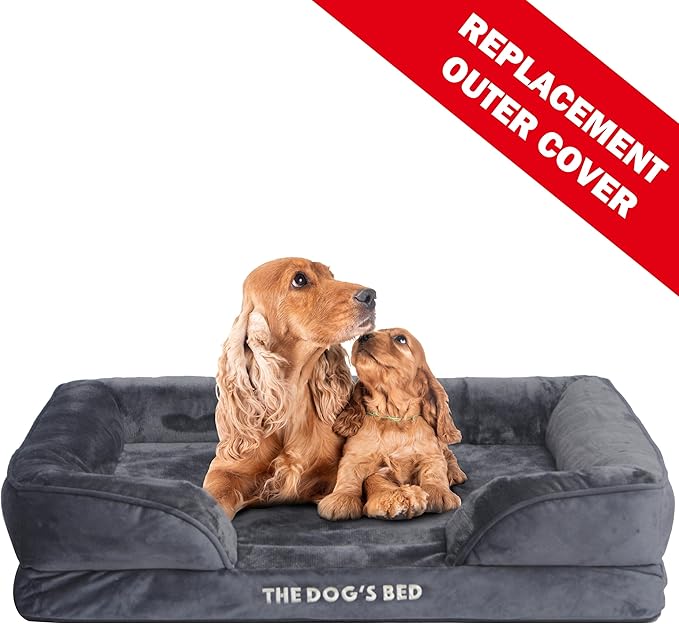 The Dog’s Bed Replacement Outer Cover & Bolster for Standard Foam Beds, Flannel Fabric, Grey, Large