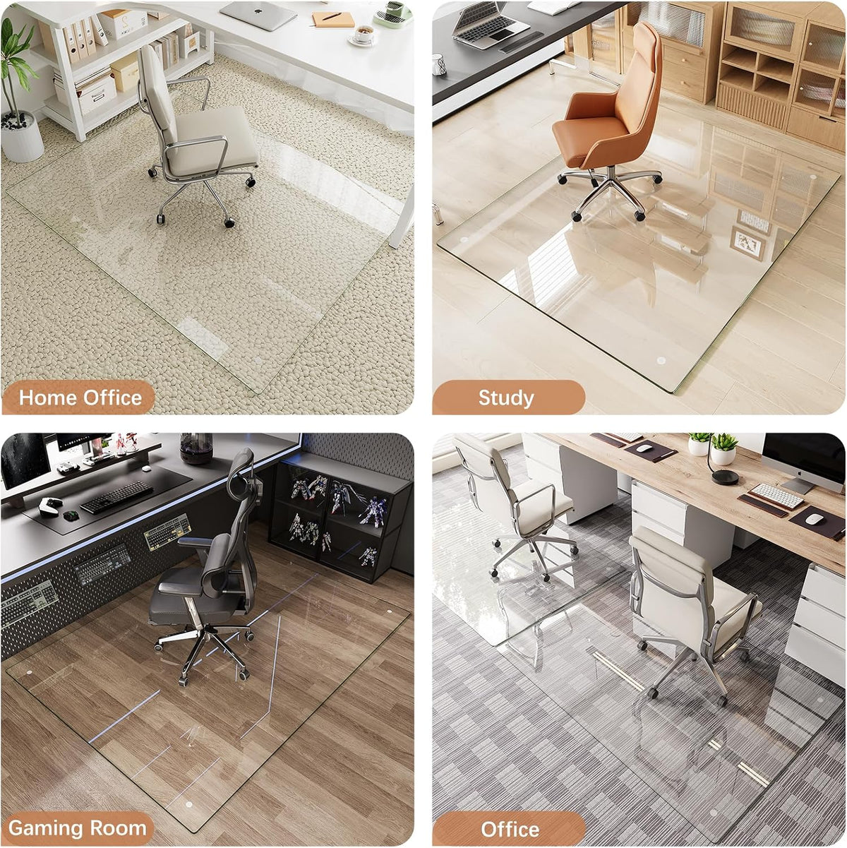 42" x 48" Tempered Glass Chair Mat for Carpet & Hard Floors