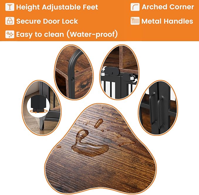 Large Furniture Dog Crate, Dog Kennel Indoor, Wood Dog Cage Table with Drawers Storage, Heavy Duty Dog Crate, Jaula para Perros, Sturdy Metal, 40.5" L×23.6" W×35.4" H, Rustic Brwon