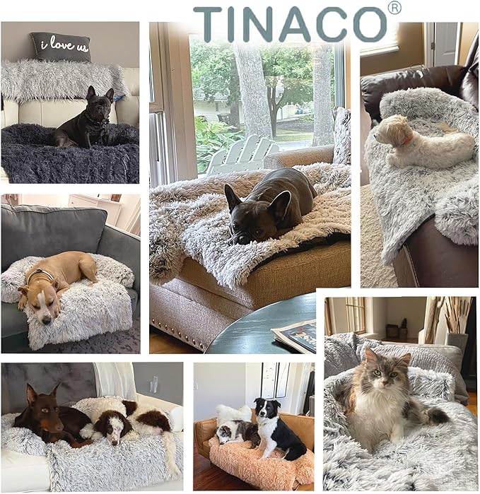 Tinaco Luxurious Calming Dogs/Cats Bed Mats, Dog Pad Washable Removable Couch Cover, Plush Long Fur Mat for Pets, Waterproof Lining, Perfect for Small, Medium and Large Dogs and Cats (Beige, 53"x39")