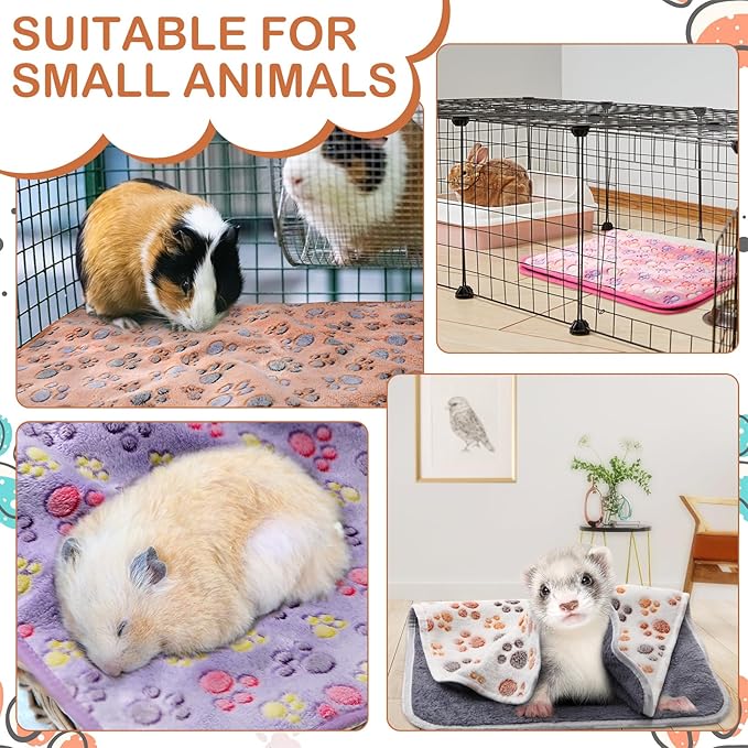 Tudomro 8 Pcs Guinea Pig Blankets Absorbent Washable Animal Fleece Bedding Cage Liners Waterproof Reusable Pet Pee Sleep Mat Pad Cover for Chinchilla Hamster Ferret(Paw,35 x 24 Inch)