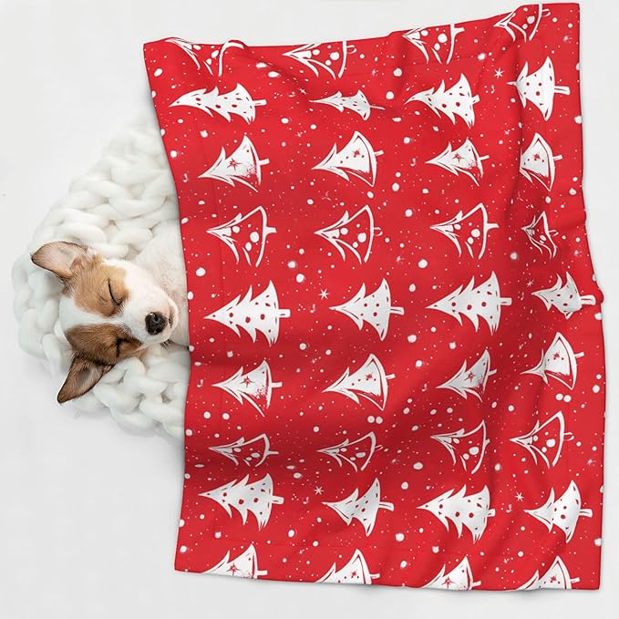 Xmas Tree Throw Blanket - Red Blanket for Dog Cat Holiday Pet Blankets 23x16 for Couch Sofa Bed