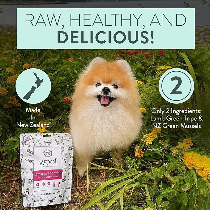 The New Zealand Natural Pet Food Co. WOOF Freeze Dried Dog Topper – Lamb Green Tripe, High Protein, Digestive Support, Topper or Treat – 6.3 oz