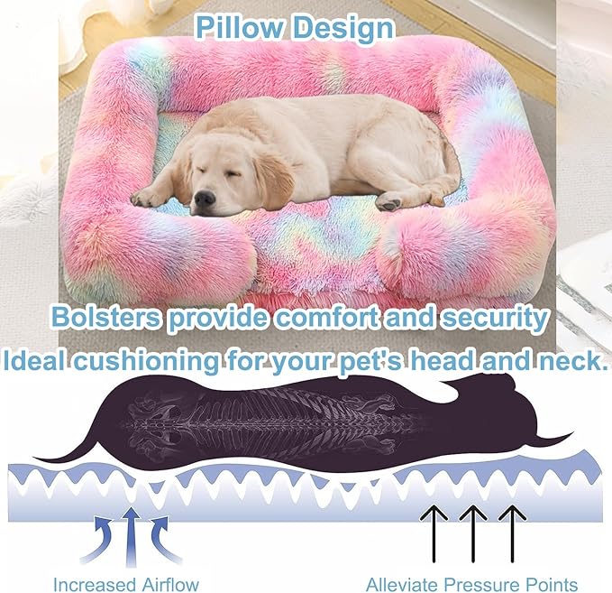 Dog Beds Large Sized dog Orthopedic, Sofa Dog Bed with Waterproof Lining and Nonskid Bottom, Rectangle Washable Dog Bed for Medium Small Dogs and Cats Comfortable ( Color : Rainbow , Size : 43 x 27" )