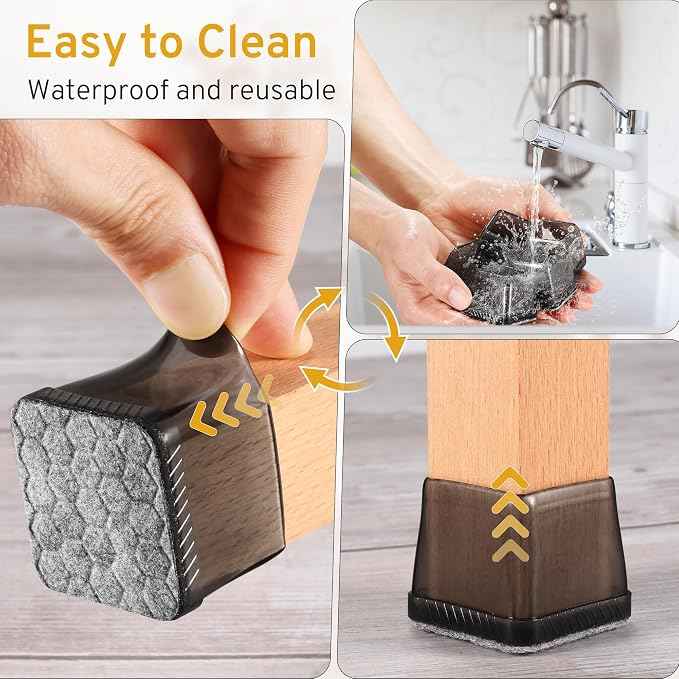 24PCS Square Chair Leg Floor Protectors, Furniture Sliders, Chair Leg Protectors
