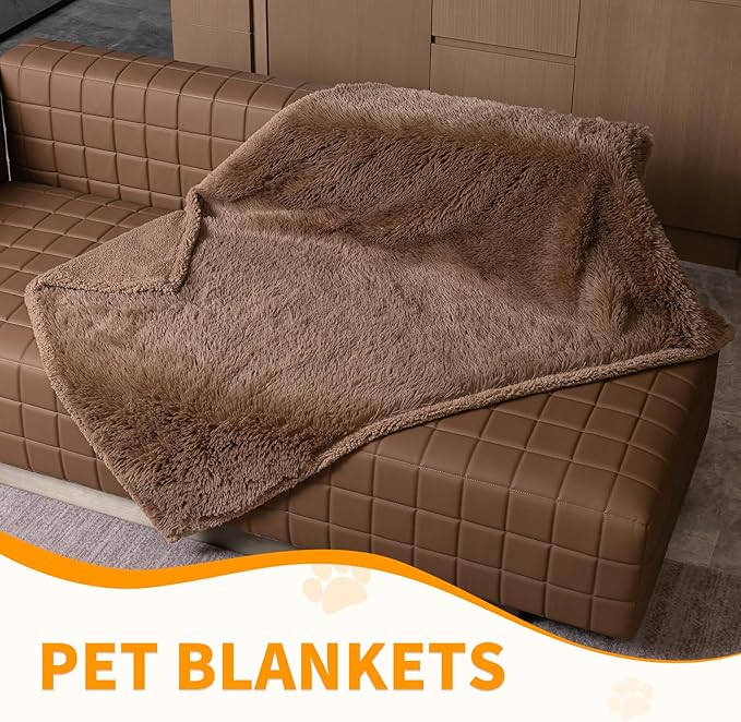 Brown Dog Blanket Waterproof Calming Pet Blankets Fluffy Long Faux Fur Pets Couch Throw Blankets for Cat Love Bed Cover Washable(Brown,M-57x40in)