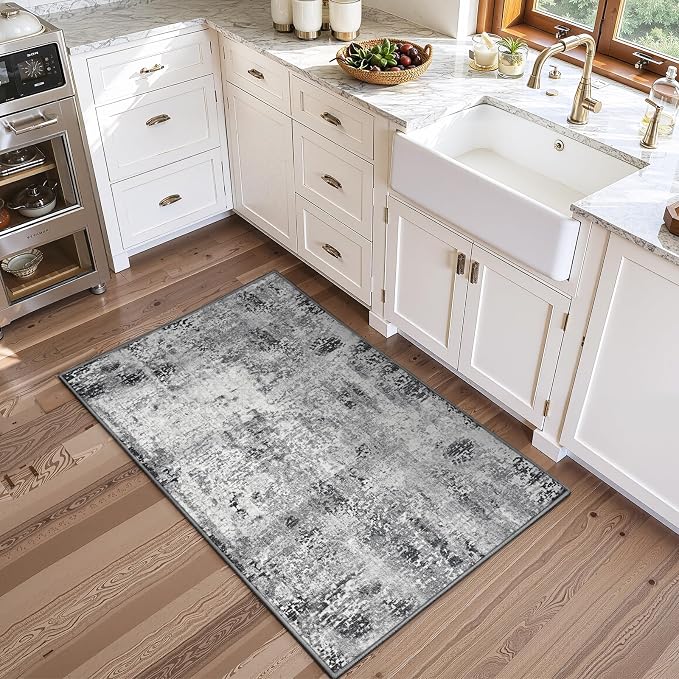 2x5 Grey Rug Runners for Hallways Kitchen Runner Rug Non Slip Washable Black