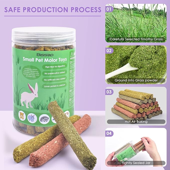 Bissap 36PCS Rabbit Chew Sticks, Mixed Natural Timothy Hay Oat Carrot Bunny Chew Toys and Treats for Rabbits Bunnies Chinchillas Guinea Pigs Hamsters and Other Small Animals Molar Snacks