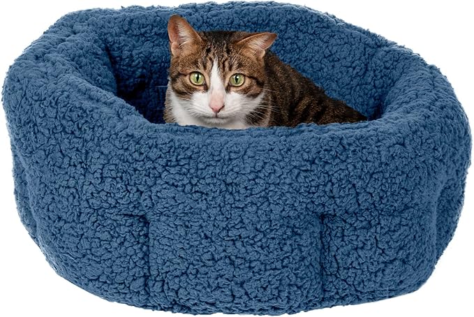 Furhaven 20" Round Self-Warming Pet Bed for Indoor Cats & Small Dogs, 100% Washable, For Pets Up to 20 lbs - Hi Lo Snuggle Terry Cuddler - Lake Blue, Small
