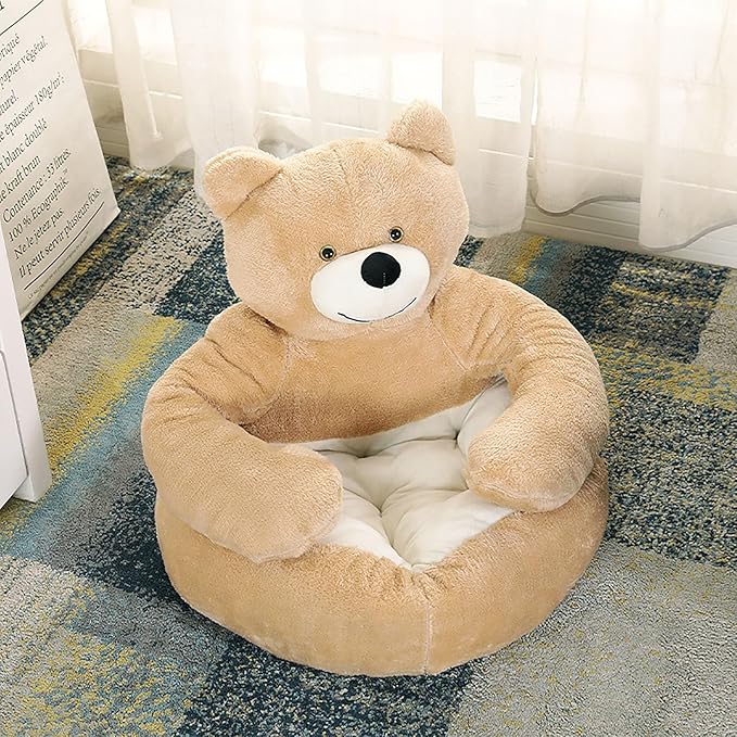 Dog Sofas & Chairs, pet Shape Sofa, Slip Resistant Dog cat Furniture, Adorable Bear Shaped Pet Sofa Bed, Washable Dog cat Couch, Plush Soft Couch for Dogs and Cats L(bottomDiameter55cm) Khaki