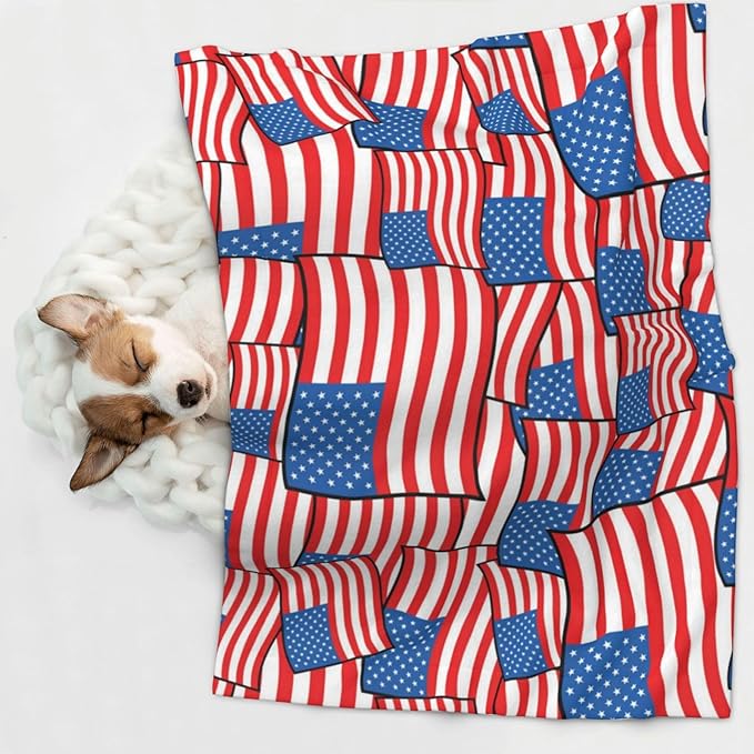 Double Sided Pet Mat for Dog Bed Topper Cat Blanket Furniture Protector, Novelty American Flag, Reversible Plush with Tactile Dot Pattern for Style Change