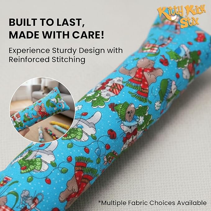 Catnip Kicker Toys – 15" Set of 2, Durable Cat & Kitten Kick Sticks, 100% Fresh Catnip. Made in USA. Encourages Exercise & Play for Cats of All Breeds. Interactive Catnip Toy (Holiday Cats)
