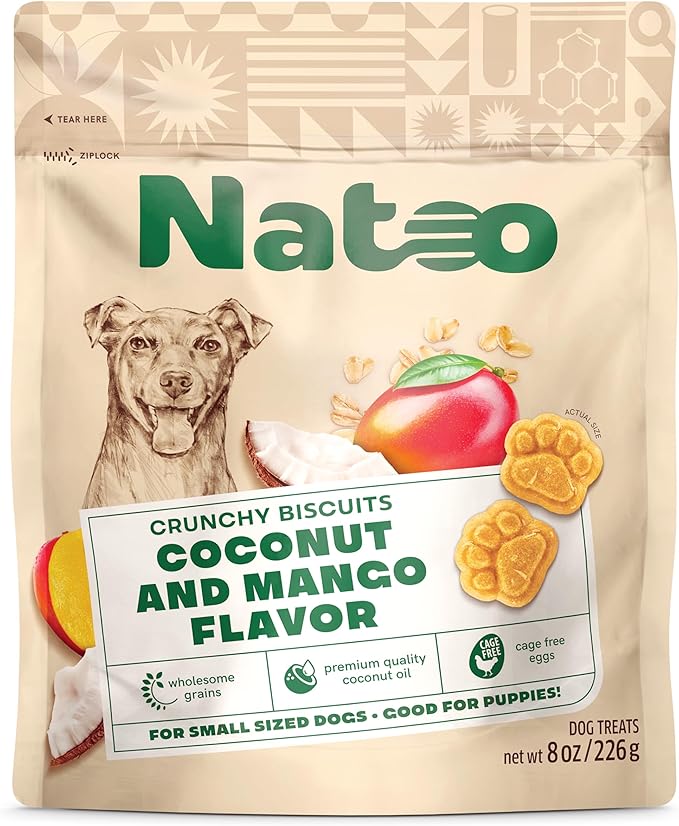 NATOO Biscuits for Small Dogs & Puppies - Crunchy Treats Coconut & Mango – Healthy Natural Dog Biscuits, Rich in Omega 6, Prebiotics & Fiber, Antioxidants for Immunity (8 oz)