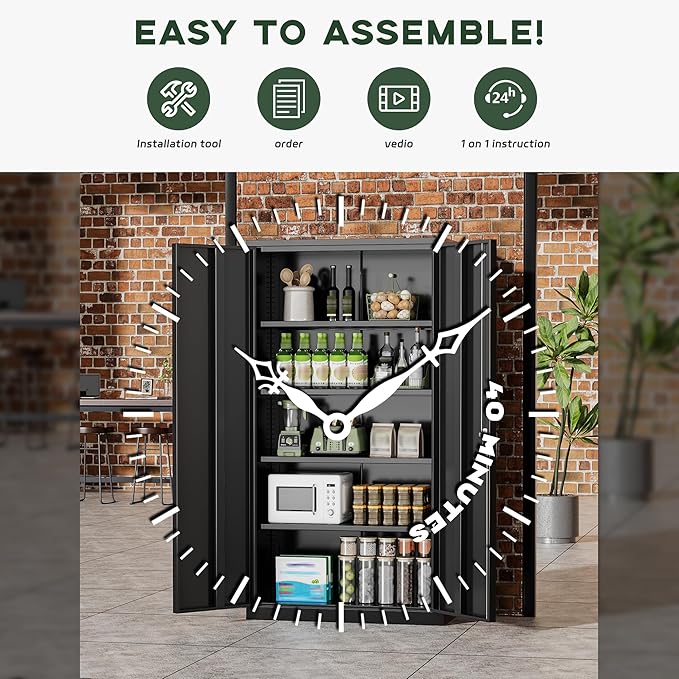 Greenvelly Metal Garage Storage Cabinet, 72” Lockable Storage Cabinet with Adjustable Shelves, Steel Tool Organizer for Home Office, Garage, School, Classroom(36" W x 18" D)