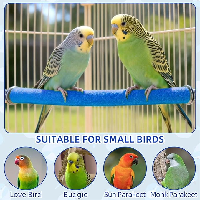 Rypet Parrot Perch Stand Toy Used for Cage Corner for Paw Grinding Clean Stick Exercise, Rough-Surfaced Quartz Bird Perch Standing Cage Accessorie for for Small Parakeets Cockatiel Conures (Blue S)