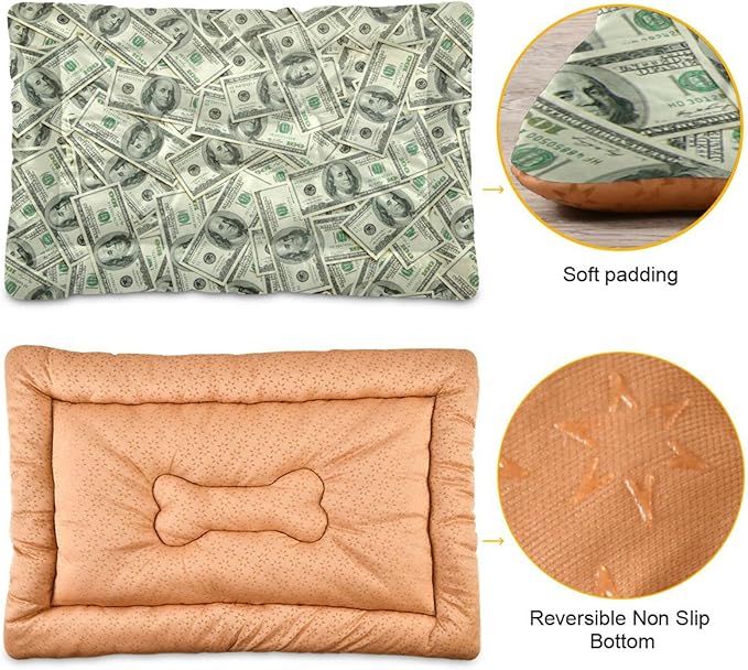 Pet Bed Money Print Dog Bed Mat Absorbing Non Slip Pad Pet Sleeping Mat for Small, Medium, and Large Dogs Puppy Cat 36 in x 24 in