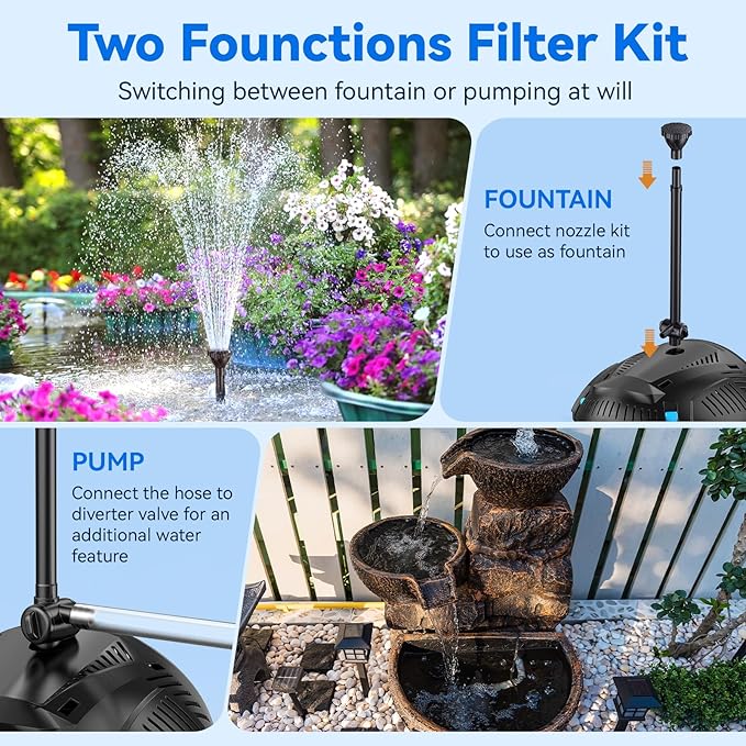 POPOSOAP Pond Filter with 55W Solar Fountain Pump, Solar Pond Filter with