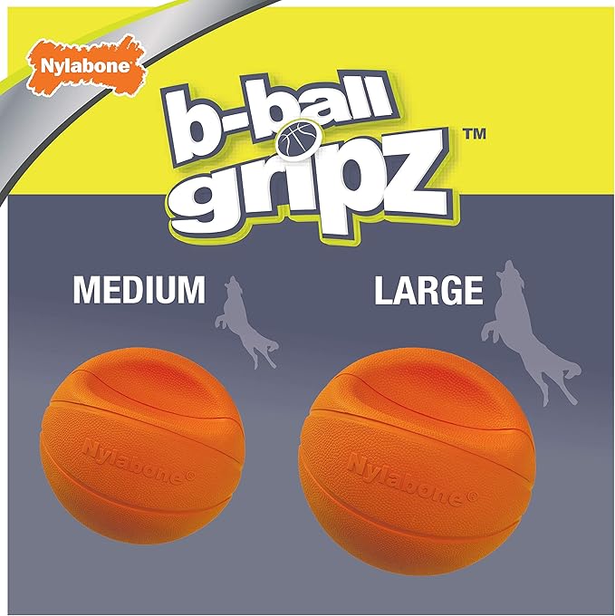 Nylabone Power Play Gripz Felt Basketball Rubber Fetch Toy, Squeaky Ball for Dogs, Medium (1 Count) (Pack of 2)