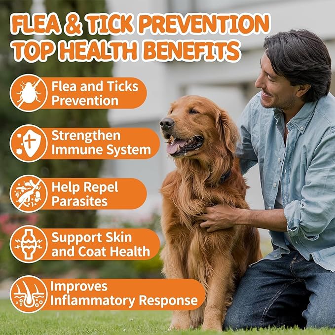 Flea and Tick Prevention for Dogs Chewables - Natural Dog Flea and Tick Treatment Chewable - Oral Flea Supplement for Dogs - Puppy Flea Support - All Breeds & Ages - 180 Soft Chews