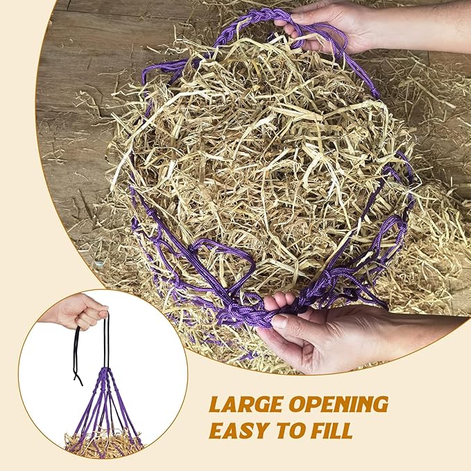 2PCS Hay Nets for Horses,2.36"x2.36" Holes 40”Horse Hay Feeder Net for Slower Feeding,Strong Load-Bearing Hay Bag Hanging for Horse Stable Trailer (Purple)