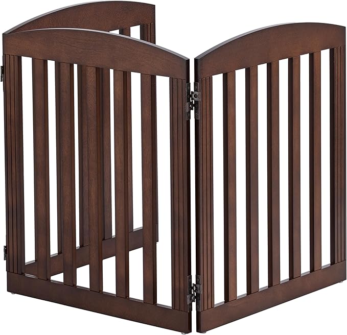 SPIRICH Wooden Freestanding Foldable Dog Gate, Pet Gate Indoor, Dog Gates for Doorways, Stairs, The House, Extra Wide Step Over Puppy Gate, 3 Panels, Brown