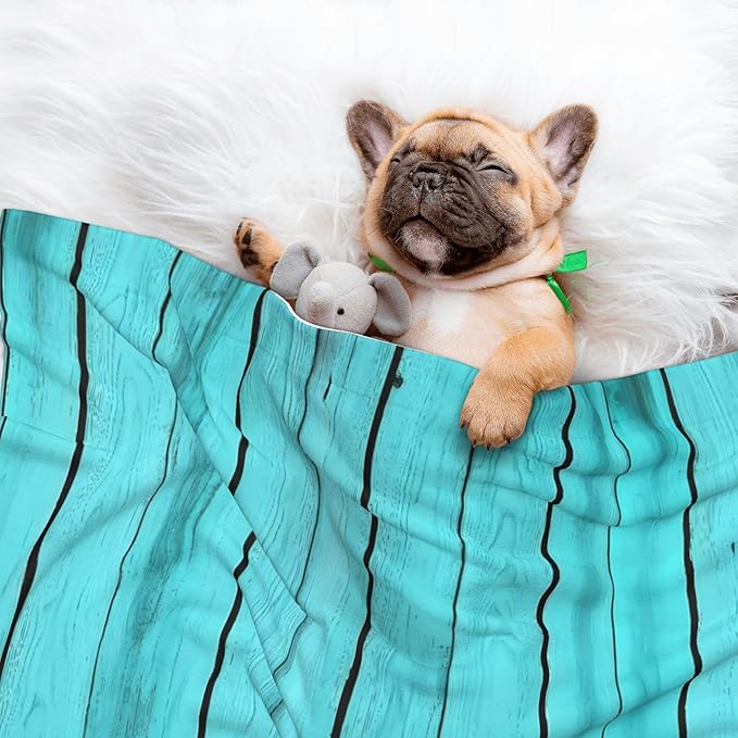 Waterproof Dog Blanket Soft Pet Blanket for Puppy Cat, Fleece Cat Throw Blankets for Furniture Bed Couch Sofa Reversible - Turquoise Wooden2