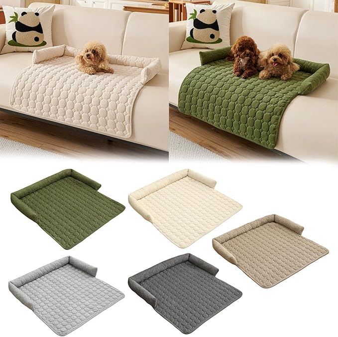 Pet Couch Covers for Sofa, 29" L × 29" W Calming Dog Bed Fluffy Dog Plush Mat for Furniture Protector with Bolster, Washable Removable Couch Cover for Small, Medium, Large Dogs and Cats (Coffee)