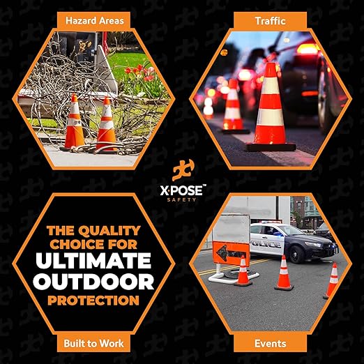 Xpose Safety 28 Inch Orange Traffic Cones - Heavy Duty 10lb 6" & 4" Collar - Bulk Half Pallet 150 Pack - Multipurpose PVC Plastic Safety Cone Parking, Soccer, Caution & Construction - DOT Approved