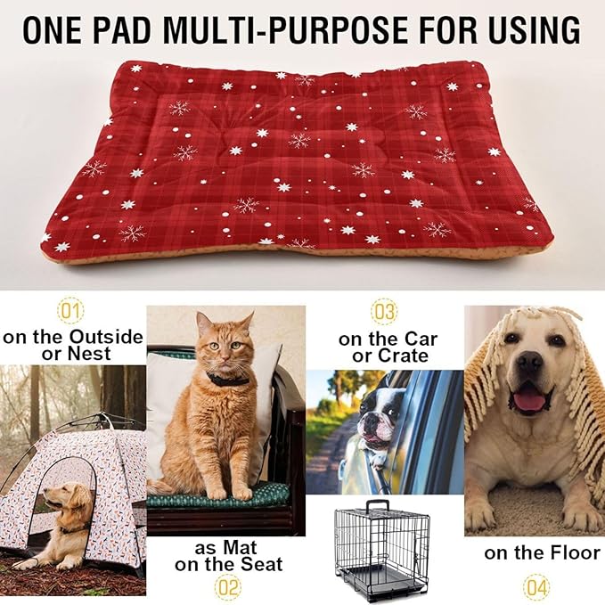Red Buffalo Plaid Snowflake Christmas Pet Bed Cute Dog Bed Mat Absorbing Non Slip Pad Pet Sleeping Mat for Small, Medium, and Large Dogs Puppy Cat 24 in x 18 in