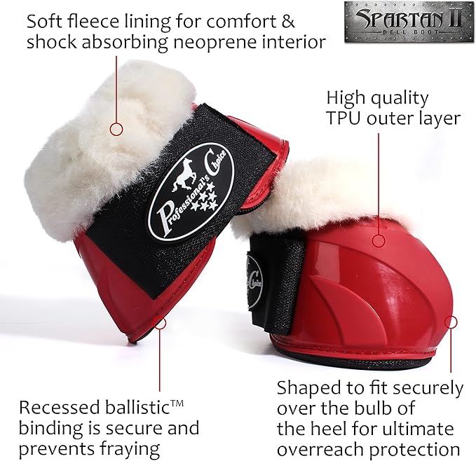 Professional's Choice Spartan II Fleece Bell Boots | Shaped for Ultimate Overreach Protection | Comfort & Shock Absorbing Neoprene Interior