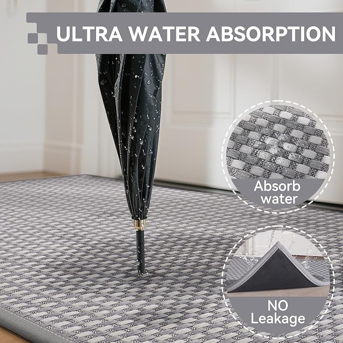 Front Door Mat 31''x47'', Absorbent Dirt Resist Washable Non Slip Low-Profile