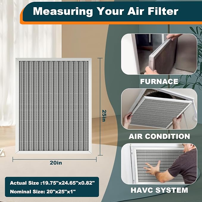 20x25x1 Reusable Air Filter, MERV 8, Permanent Electrostatic Air Filter