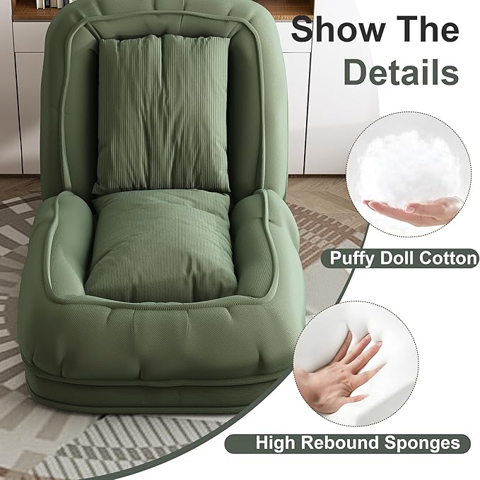 Oversized Human Dog Bed for Adult, Foldable Giant Human Pet Bed with 2 Soft Pillows, Large Sized Dog Sofa with 5 Adjustable Position for Humans, Metal Frame & Corduroy (Green)