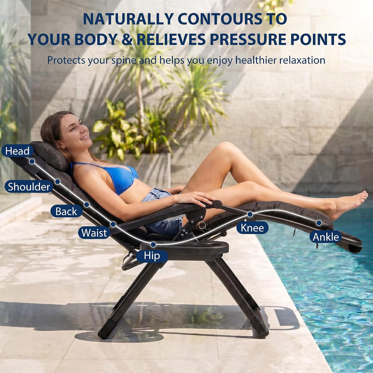 HOMSHADE 33 Inch XXL Oversized Zero Gravity Chair, Support 500 LBS, Black
