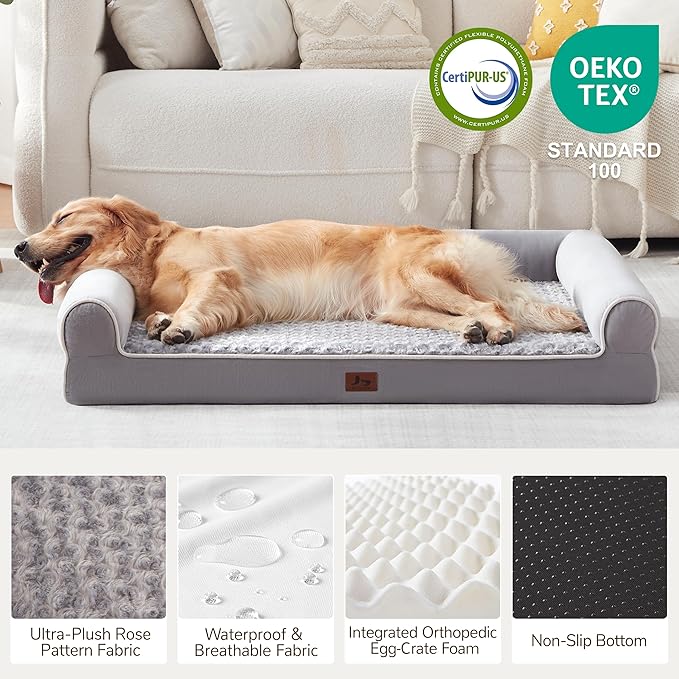 Large Dog Beds Large Sized Dogs 48x35x8 Inch, Orthopedic XXL XL Dog Bed for Medium Size Dogs, Big Waterproof Couch Sofa with Removable Washable Cover for Pet, Light Grey
