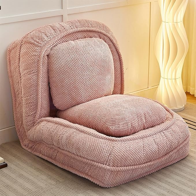 Human Dog Bed for Adult and Kids, Comfy Foldable Lazy Floor Sofa Bed with 5 Adjustable Position, Pink Upholstered Floor Bean Bag Lounger Chair for Bedroom, Living Room,Office (Pink.)