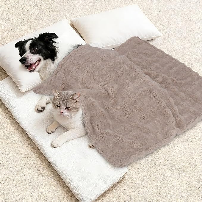 Dog Blankets Washable Pet Blanket - Fluffy Fuzzy Cat Puppy Blanket with Premium 300GSM 3D Fleece Bubble for Pet Kitten Doggy, Linen, 30x40IN