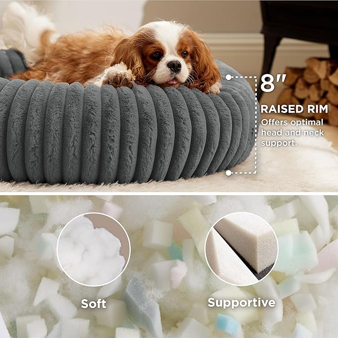 Bedsure Donut Large Dog Bed 30x30x8 inches with Waterproof Dog Blankets for Medium Dogs 30"x40", Warm Grey