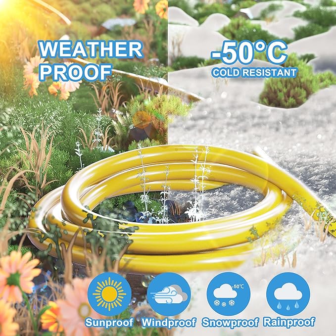 HUANCHAIN 50 ft 12/3 Gauge Heavy Duty Outdoor Extension Cord Waterproof with Lighted, Flexible Cold Weather 3 Prong Electric Cord Outside, 15A 1875W 125V 12AWG SJTW, Yellow, ETL Listed