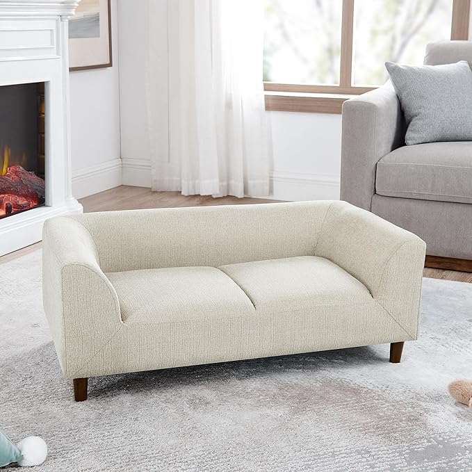 Elevated Dog Couch Bed for Medium Large Dogs, Modern Pet Sofa with Backrest & Armrest, Durable Dog Bed Sofa with Soft Cushion, Solid Wood Legs (Beige)