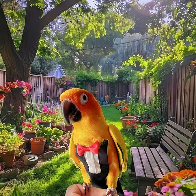 Bird Diapers Bird Harness Tuxedo Flight Suits with 80in Flying Leash Parrot Nappy with Waterproof Inner Layer Urine Wet Suite for Cockatiel Conure Parakeet Macaw Budgie-Black,S