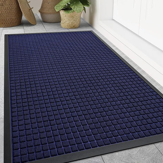 Smiry Front Door Mat Outside Entrance, Heavy Duty Natural Rubber Doormat