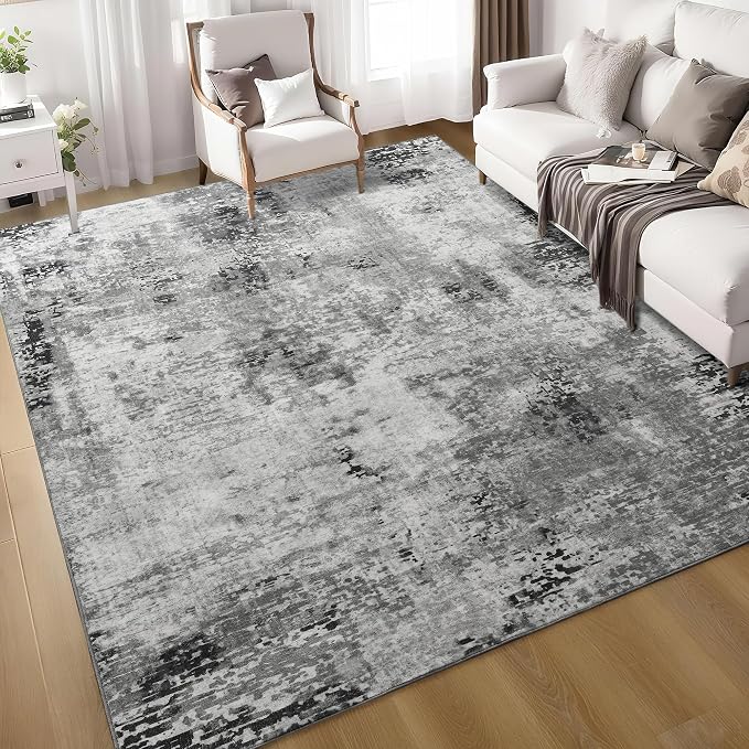 Living Room Rug 7x10 Gray Area Rugs Machine Washable Abstract Boho Large Rug