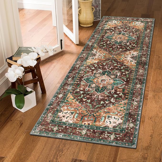 Yamaziot Washable Runner Rug, 2x5 Non-Slip Boho Vintage Hallway Rug Runner