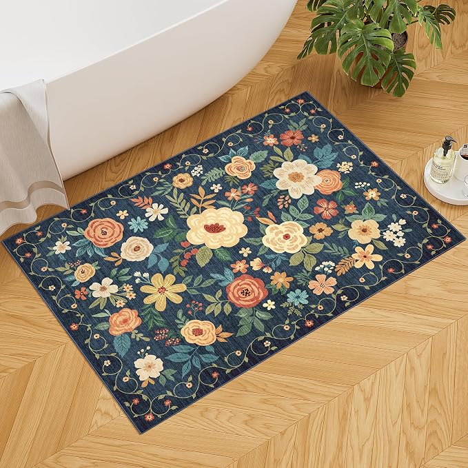 DUKINO 2x3 Rugs for Entryway, Floral Indoor Washable Door Mat, Non Slip Boho