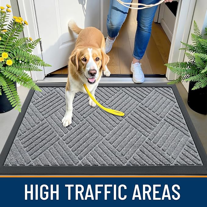 OLANLY Front Door Mat Outside Entrance 33x21, Heavy Duty Sturdy Natural Rubber