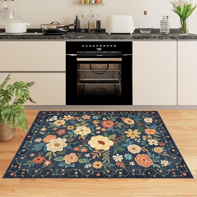 DUKINO 2x3 Rugs for Entryway, Floral Indoor Washable Door Mat, Non Slip Boho